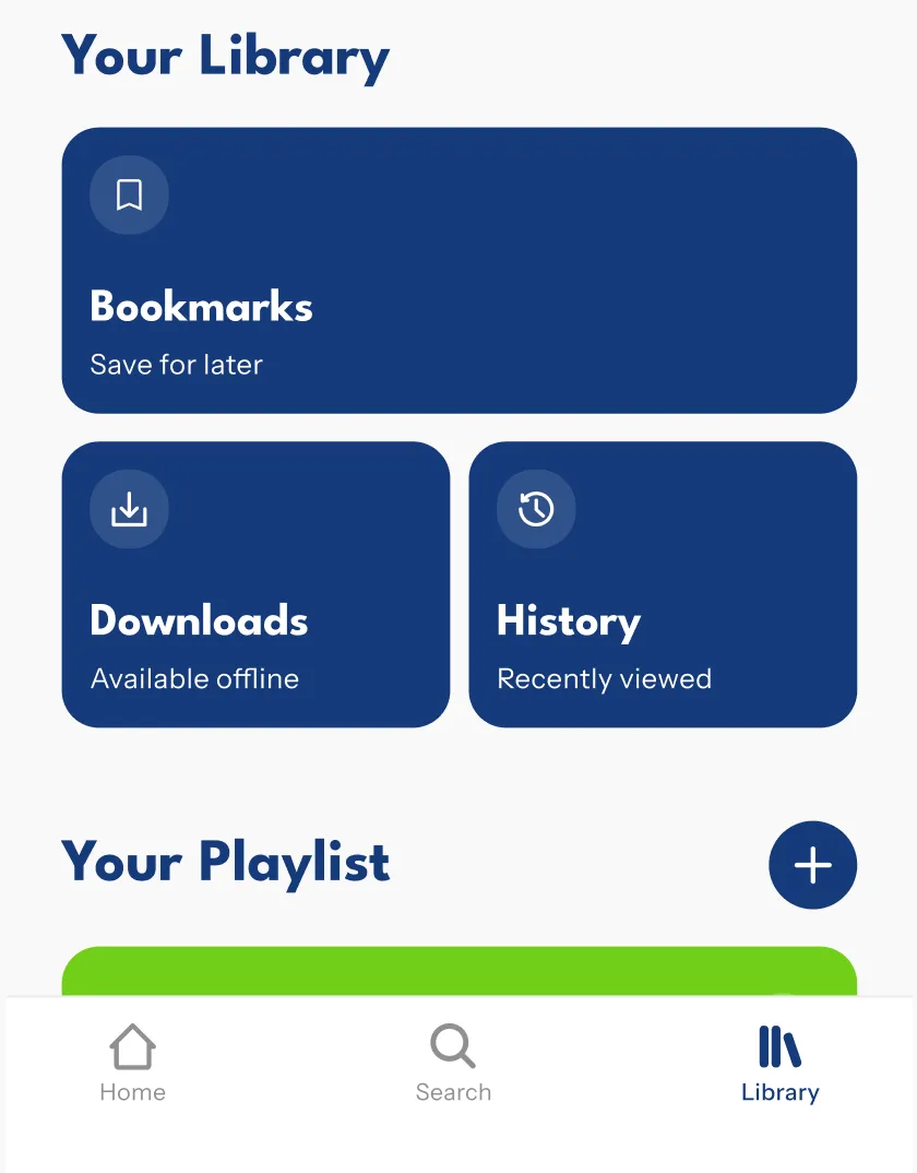 Updated library screen with clarified labels and navigation icon