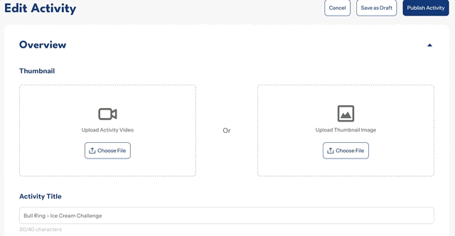 Previous dashboard media upload flow with separate video and thumbnail fields